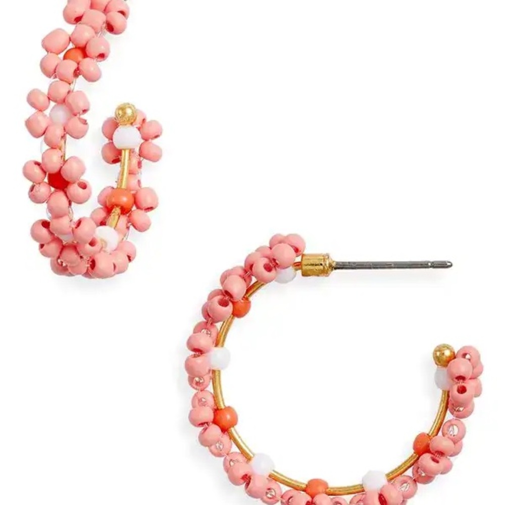 Madewell Flower Power Hoops Elegant Pink Beaded Earrings